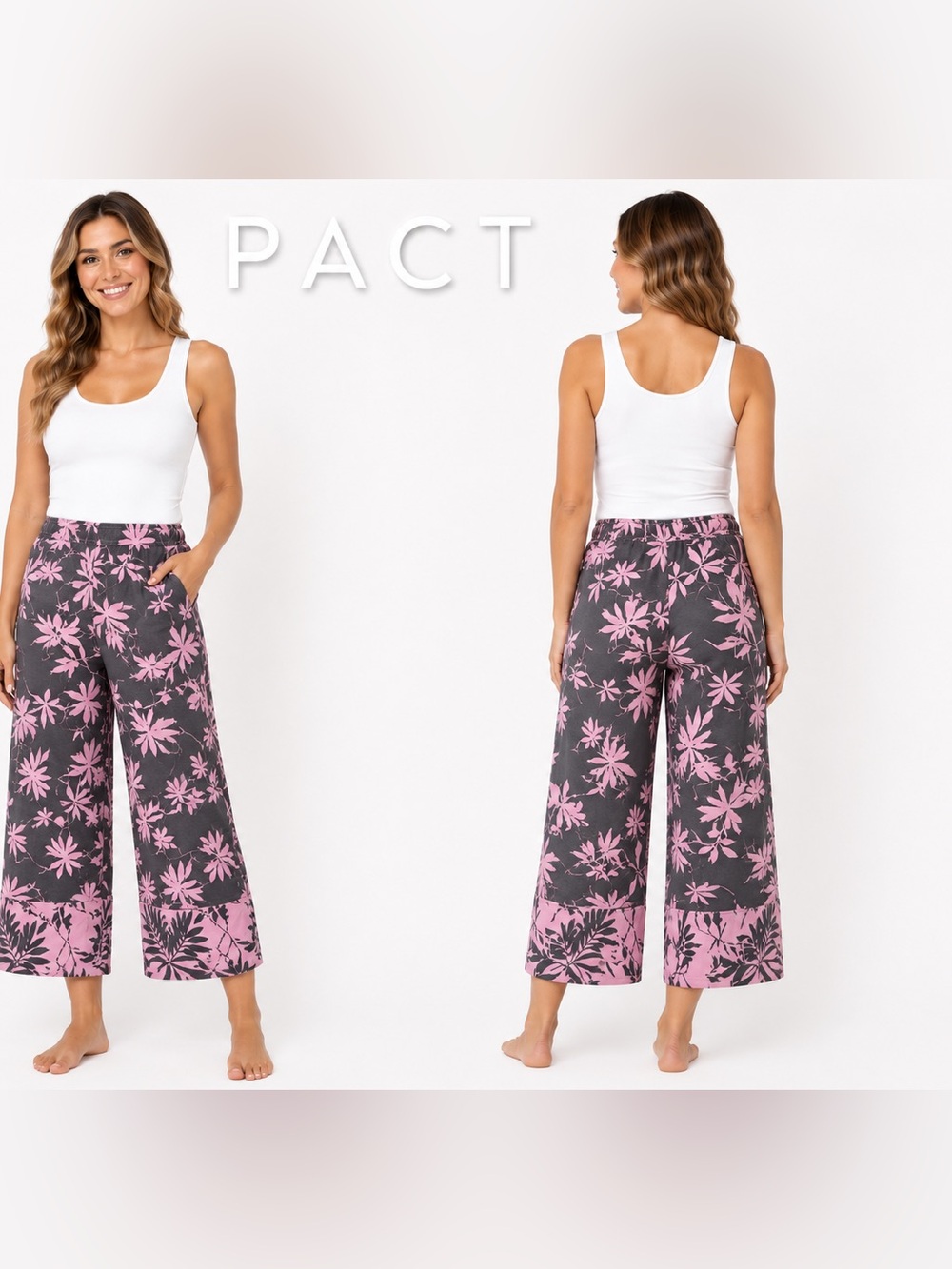 PACT Organic Cotton Floral Wide Leg Pants Medium granola girl resort wear pink